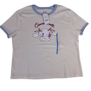 Sanrio Cinnamoroll Graphic Tee Shirt Cream Blue Ringer Neck‎ Size L